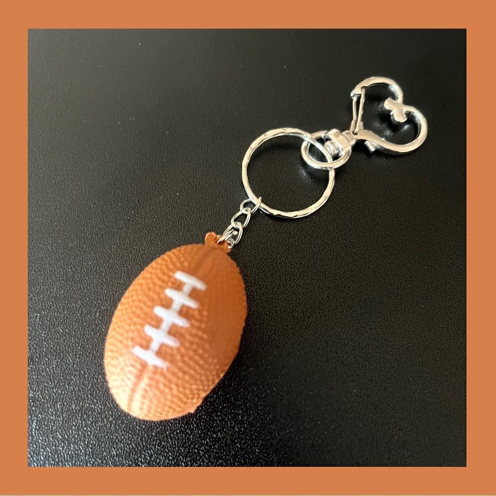 *30off3* Football Keychain includes Heart Shape Silver Medal‎ Spring Snap Clip.​